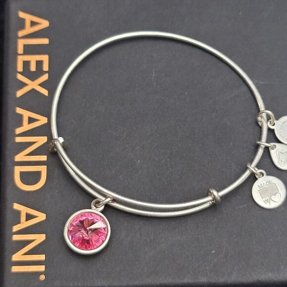 Alex And Ani October Birthstone Silver Expandable Bangle - Picture 1 of 8